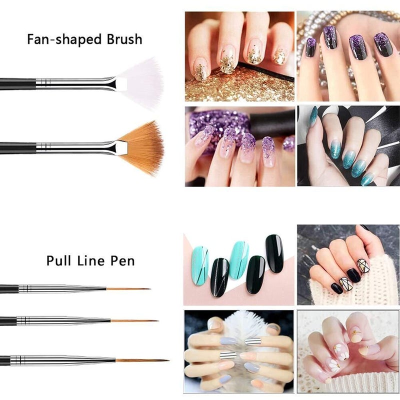 JOYJULY 20pcs Nail Art Design Tools, 15pcs Painting Brushes Set with 5pcs Dotting Pens, BLACK â€¦ - Image 3